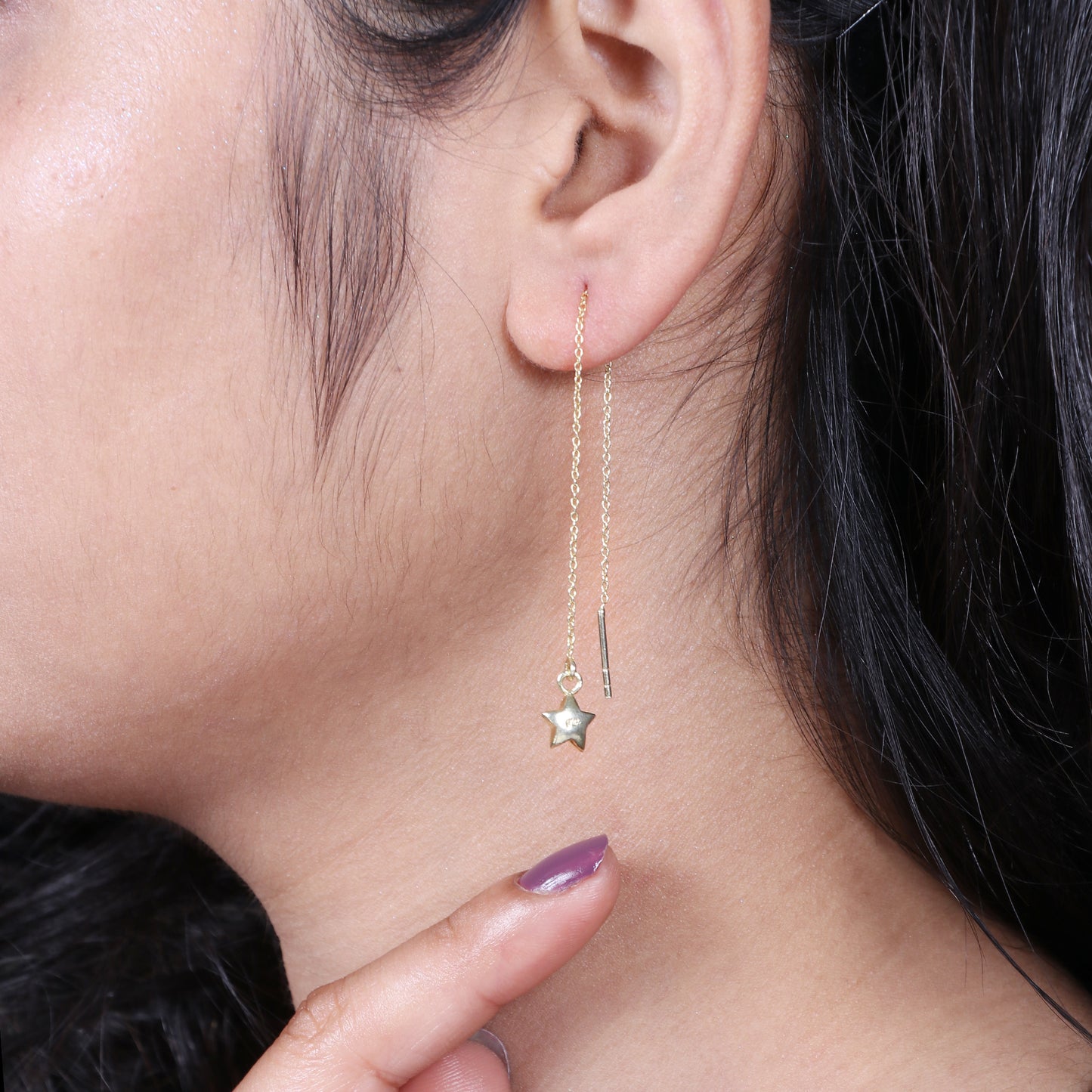 Minimal Star charm threader earrings in gold plated 925 sterling silver for everyday wear