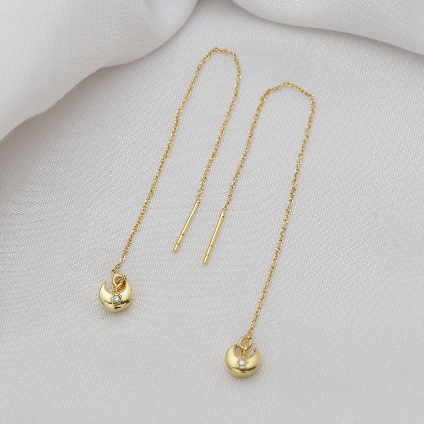 Minimal Moon threader earrings in gold plated 925 sterling silver