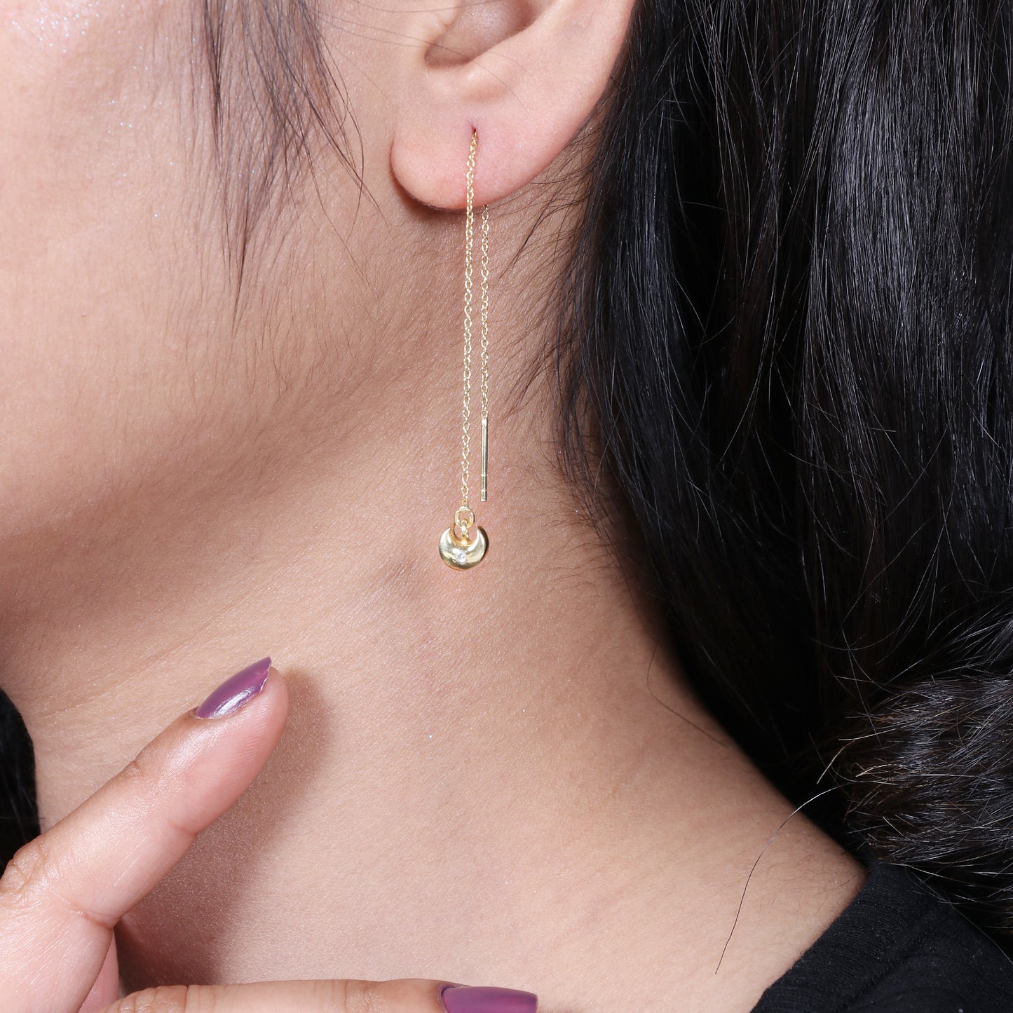 Minimal Moon threader earrings in gold plated 925 sterling silver