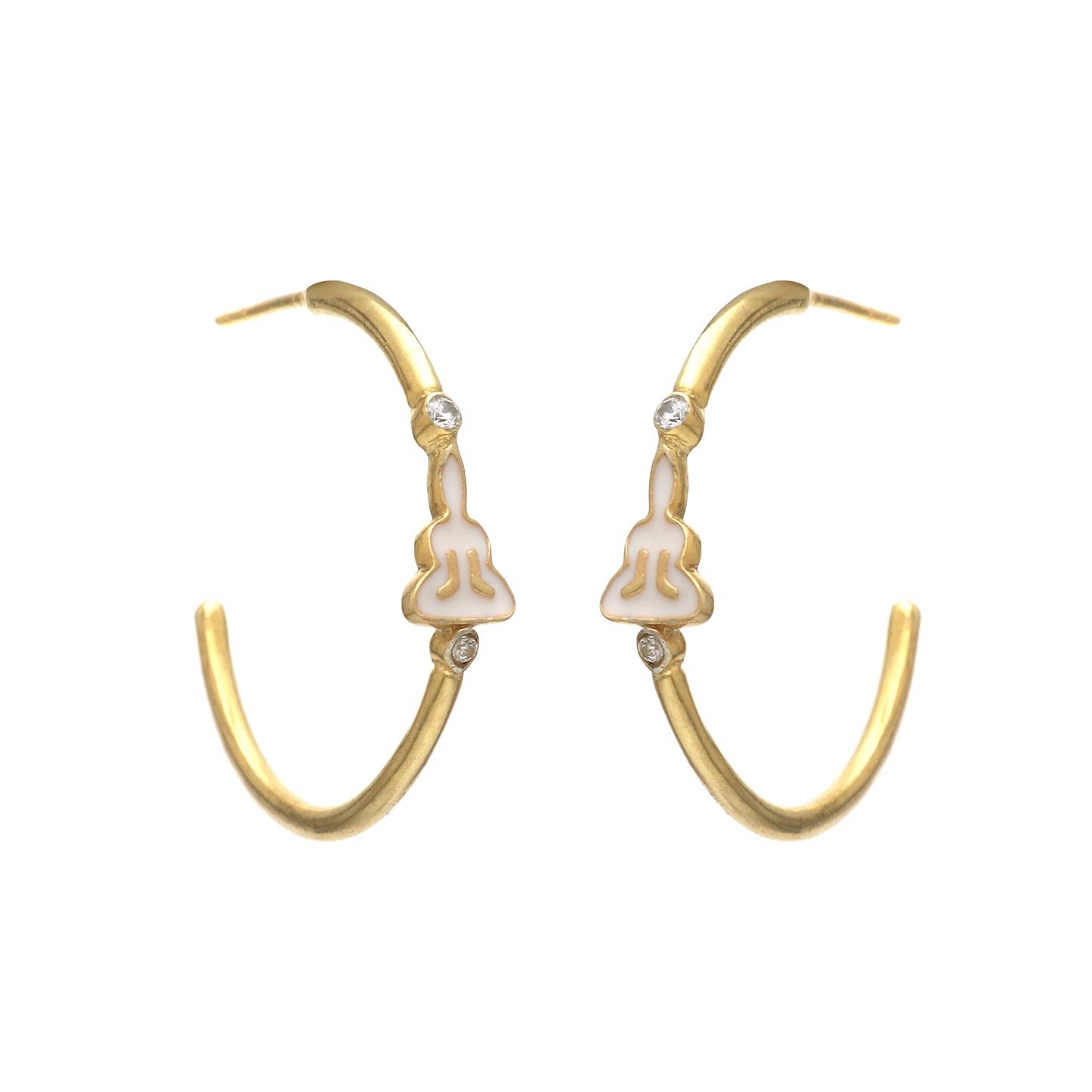 Spiritual Buddha 25mm Hoop earrings with white enamel in gold plated 925 sterling silver