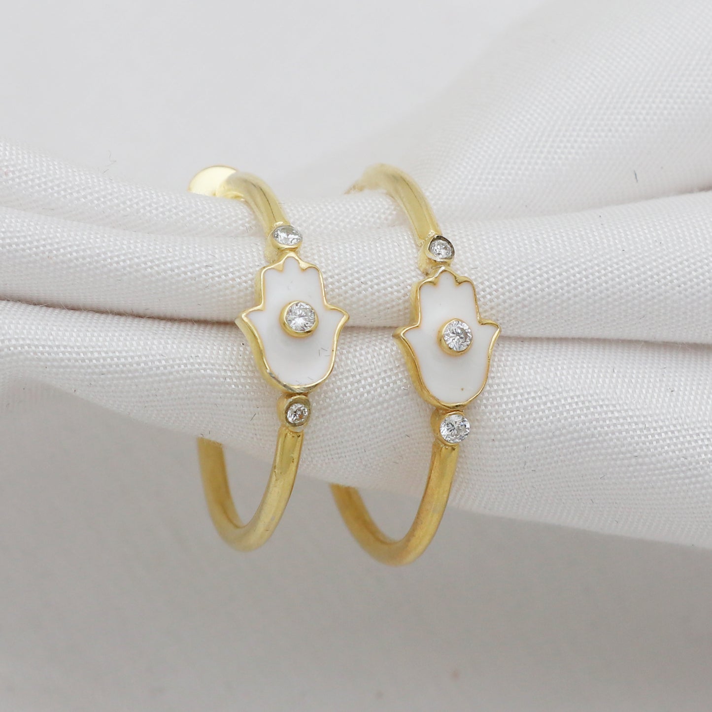 Spiritual Hamsa 25mm Hoop earrings in gold plated 925 sterling silver