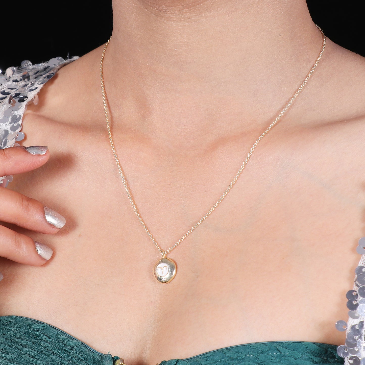 Aries Zodiac Sign chain necklace with white enamel and Zircon birthstone in 22k gold plated 925 sterling silver