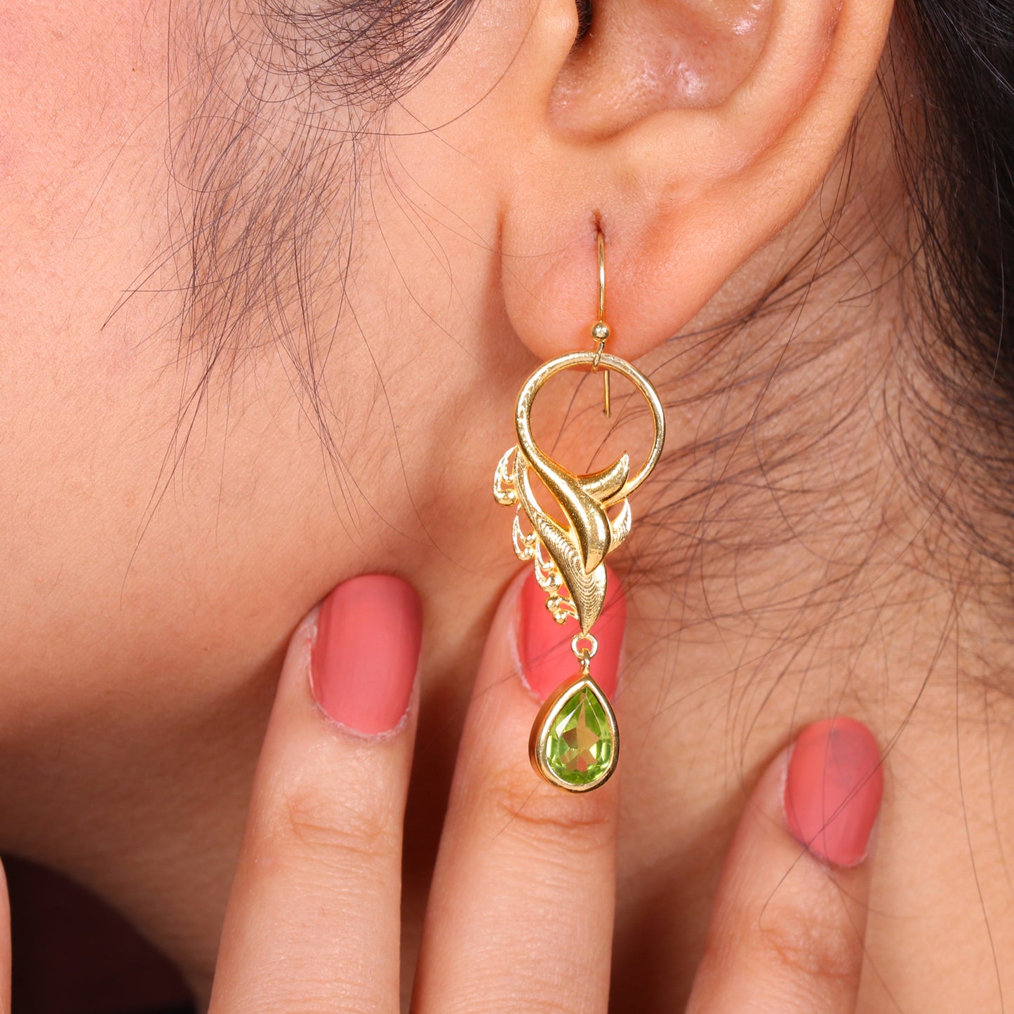 Gold plated 925 sterling silver earrings with peridot gemstone