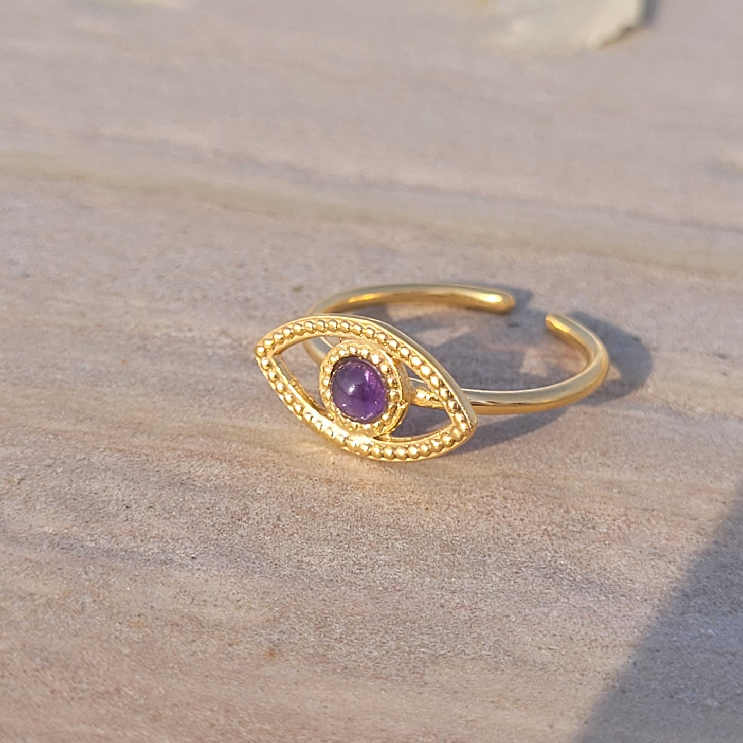 Adjustable Evil Eye ring with Amethyst gemstone
