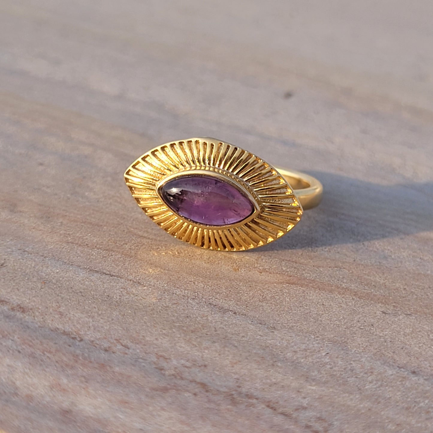 Adjustable Evil Eye ring with Amethyst marquise gemstone