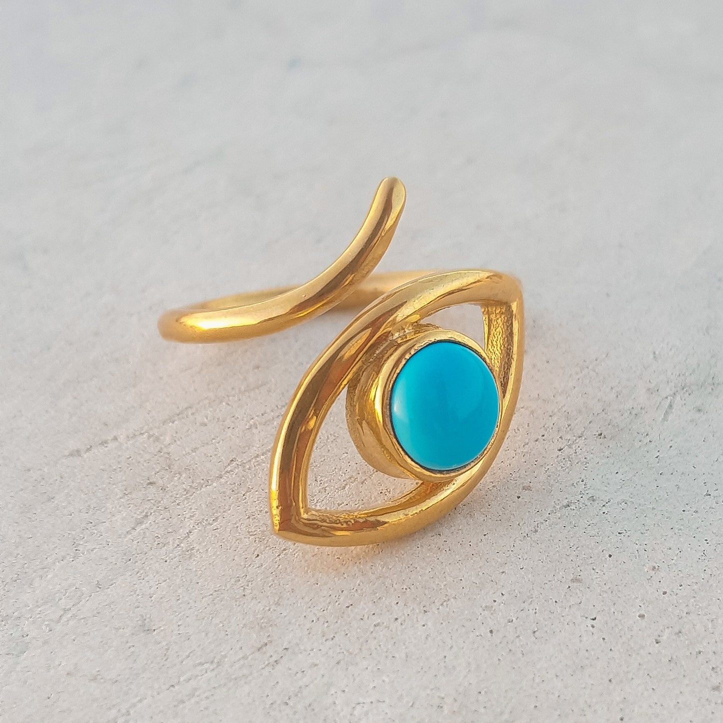 Adjustable Evil Eye ring with Turquoise gemstone