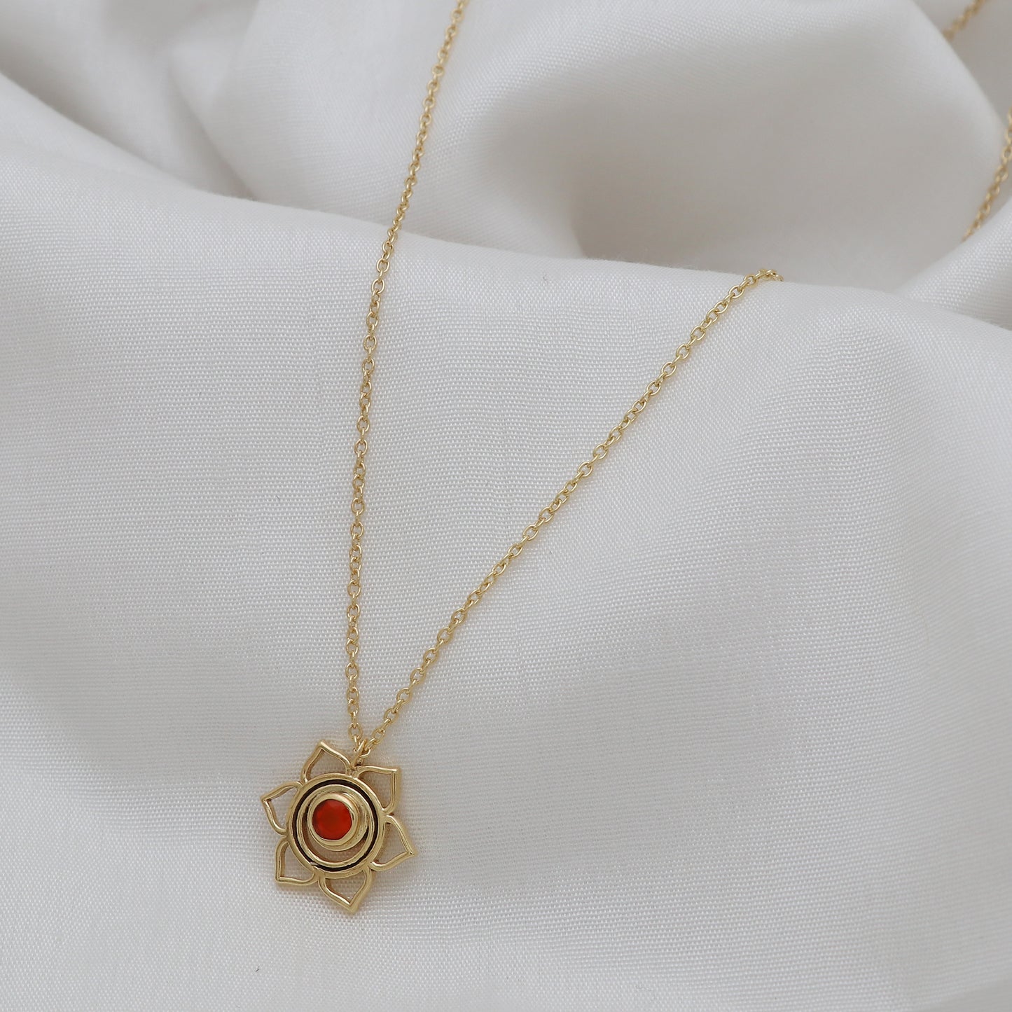 Swadhishthana Sacral Chakra Charm necklace with Carnelian gemstone in 22k gold plated 925 sterling silver