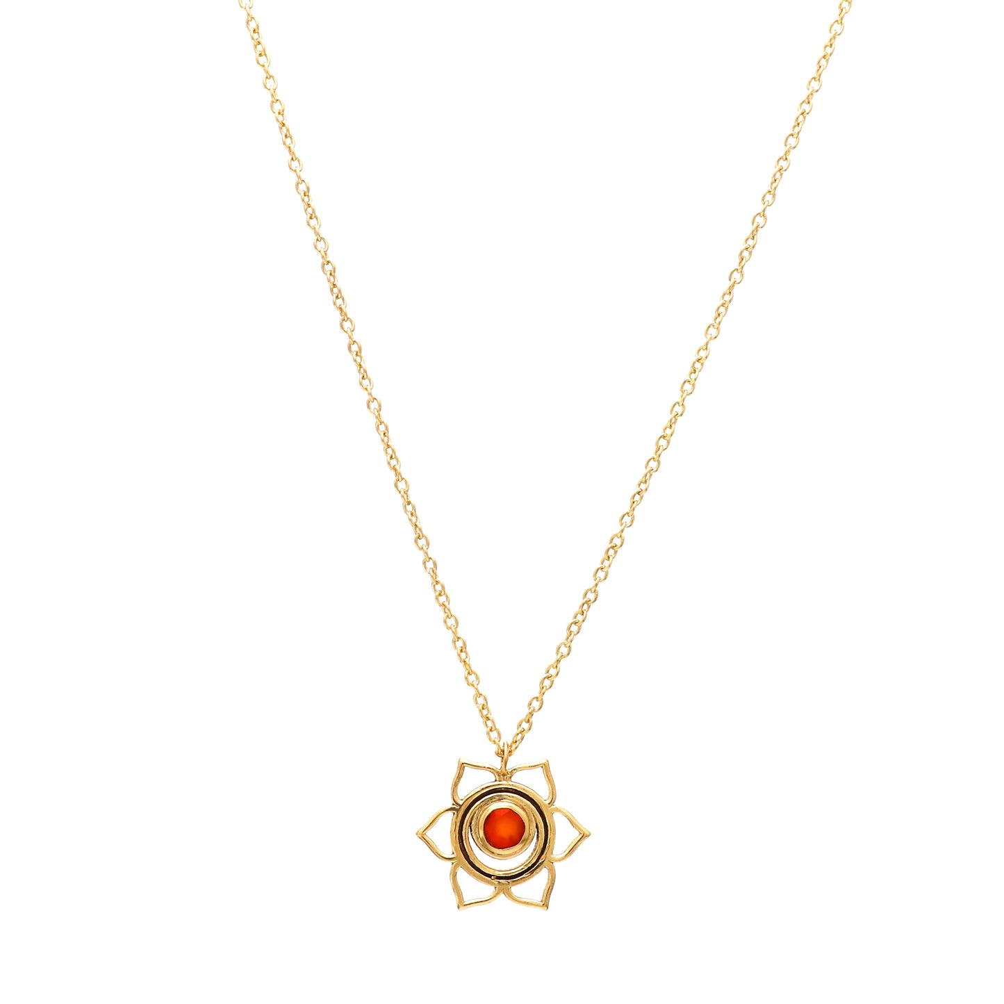 Swadhishthana Sacral Chakra Charm necklace with Carnelian gemstone in 22k gold plated 925 sterling silver