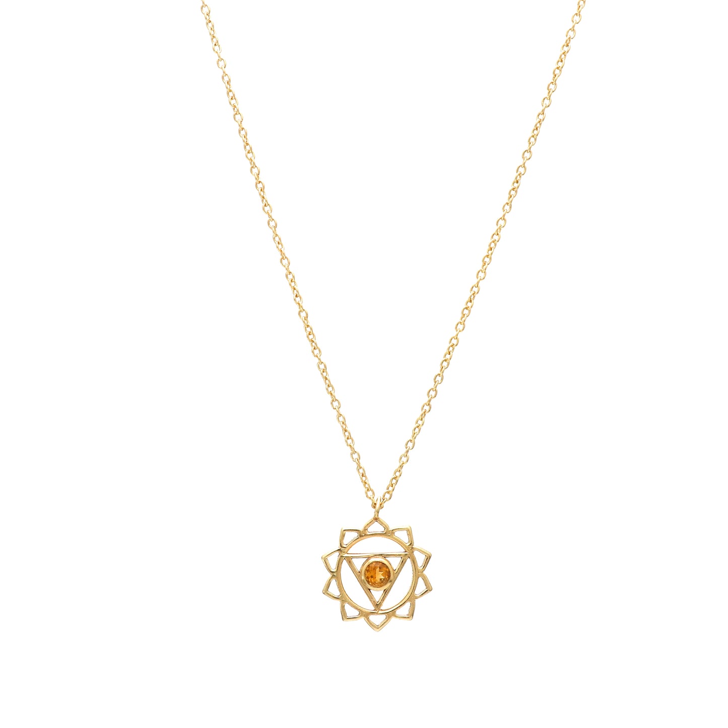 Manipura Solar Plexus Chakra Charm necklace with Citrine gemstone in 22k gold plated 925 sterling silver