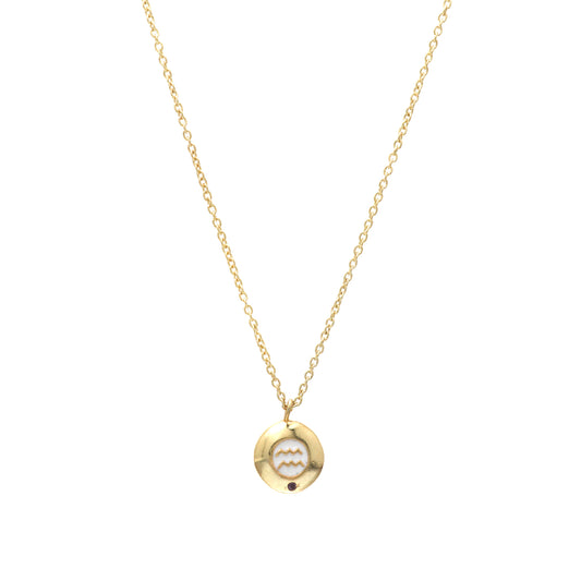 Aquarius Zodiac Sign chain necklace with white enamel and Amethyst birthstone in 22k gold plated 925 sterling silver