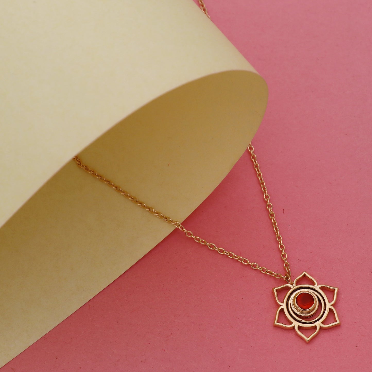 Swadhishthana Sacral Chakra Charm necklace with Carnelian gemstone in 22k gold plated 925 sterling silver