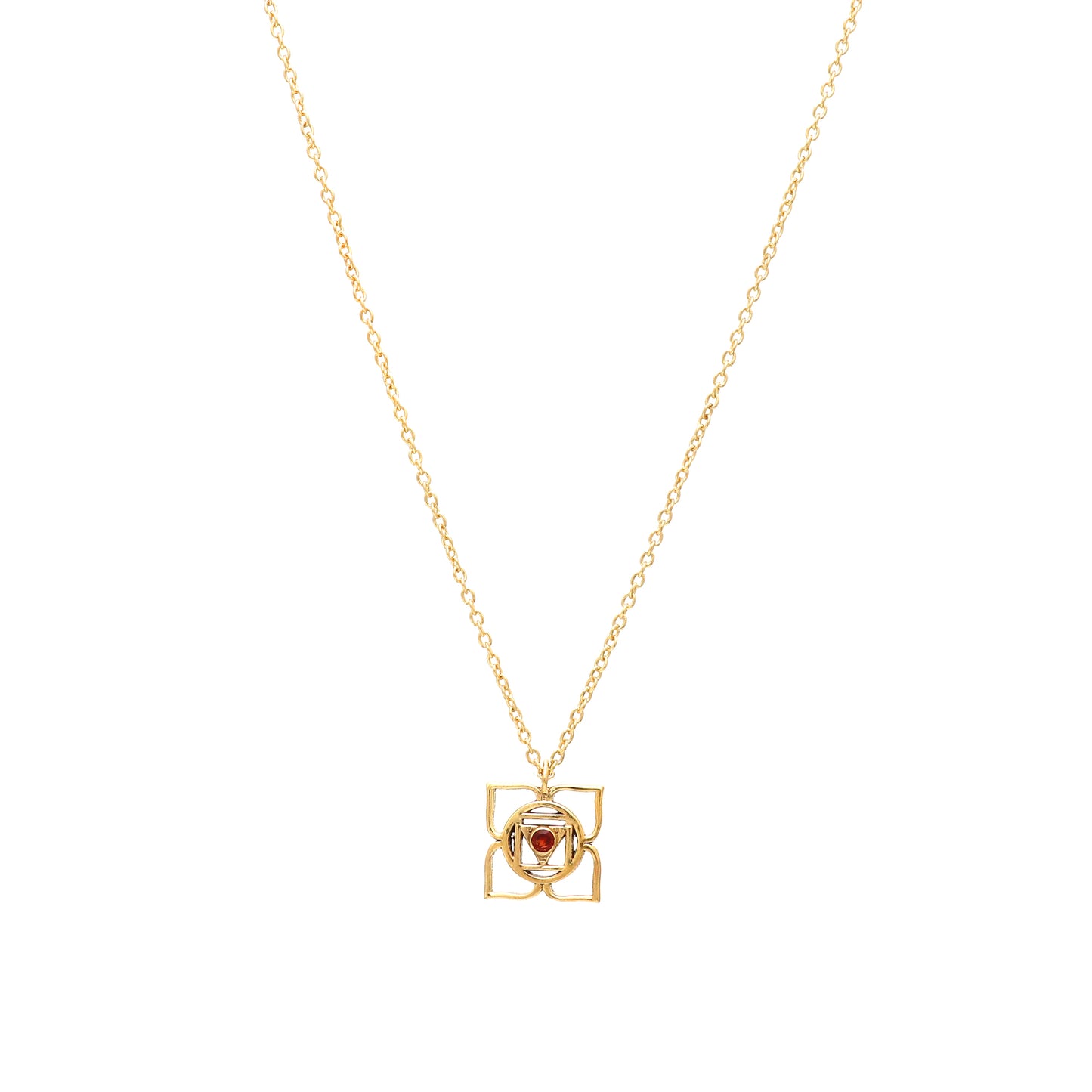 Muladhara Root Chakra Charm necklace with Garnet gemstone in 22k gold plated 925 sterling silver