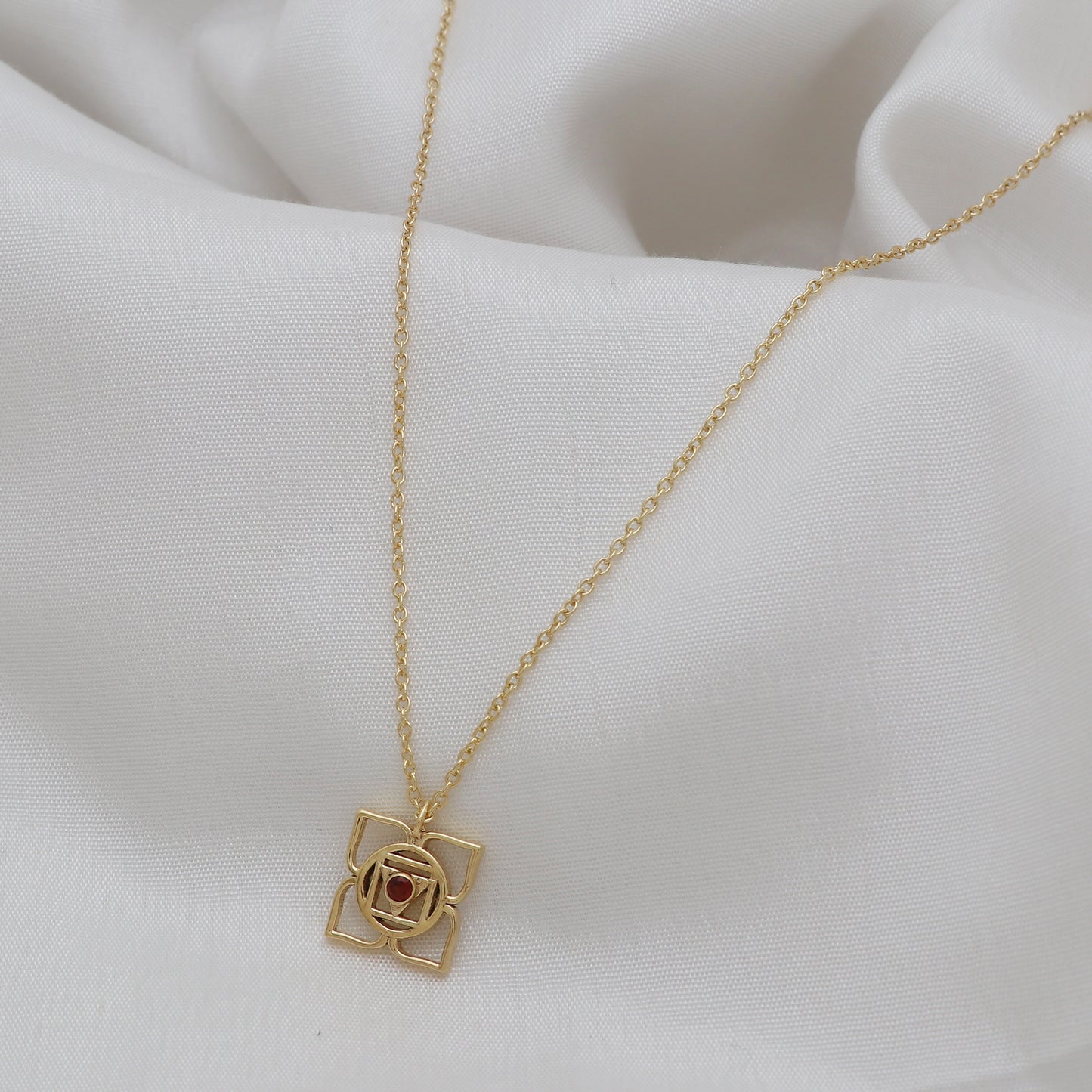 Muladhara Root Chakra Charm necklace with Garnet gemstone in 22k gold plated 925 sterling silver