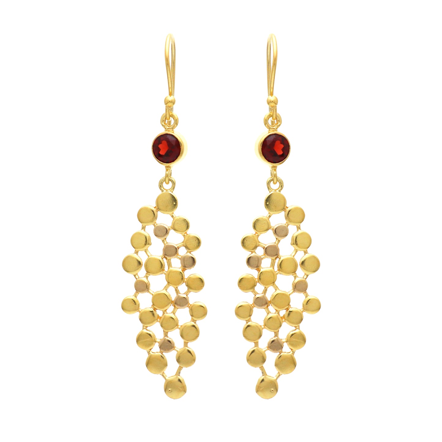 Gold plated 925 sterling silver earrings with garnet gemstone