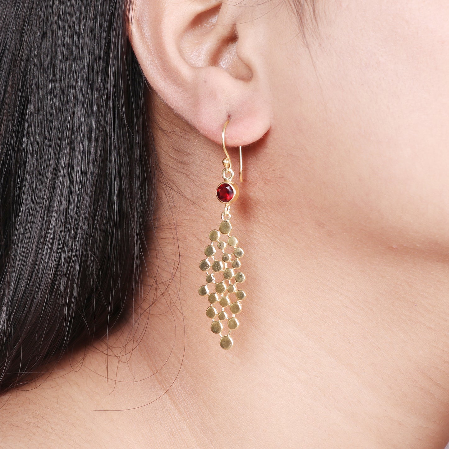 Gold plated 925 sterling silver earrings with garnet gemstone