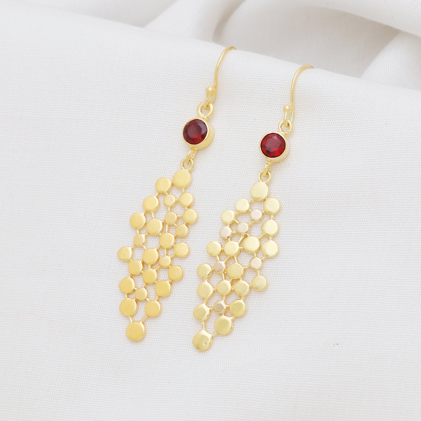 Gold plated 925 sterling silver earrings with garnet gemstone