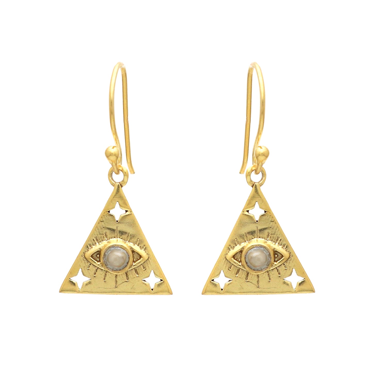 Gold plated evil eye charm 925 sterling silver earrings with pearl gemstone