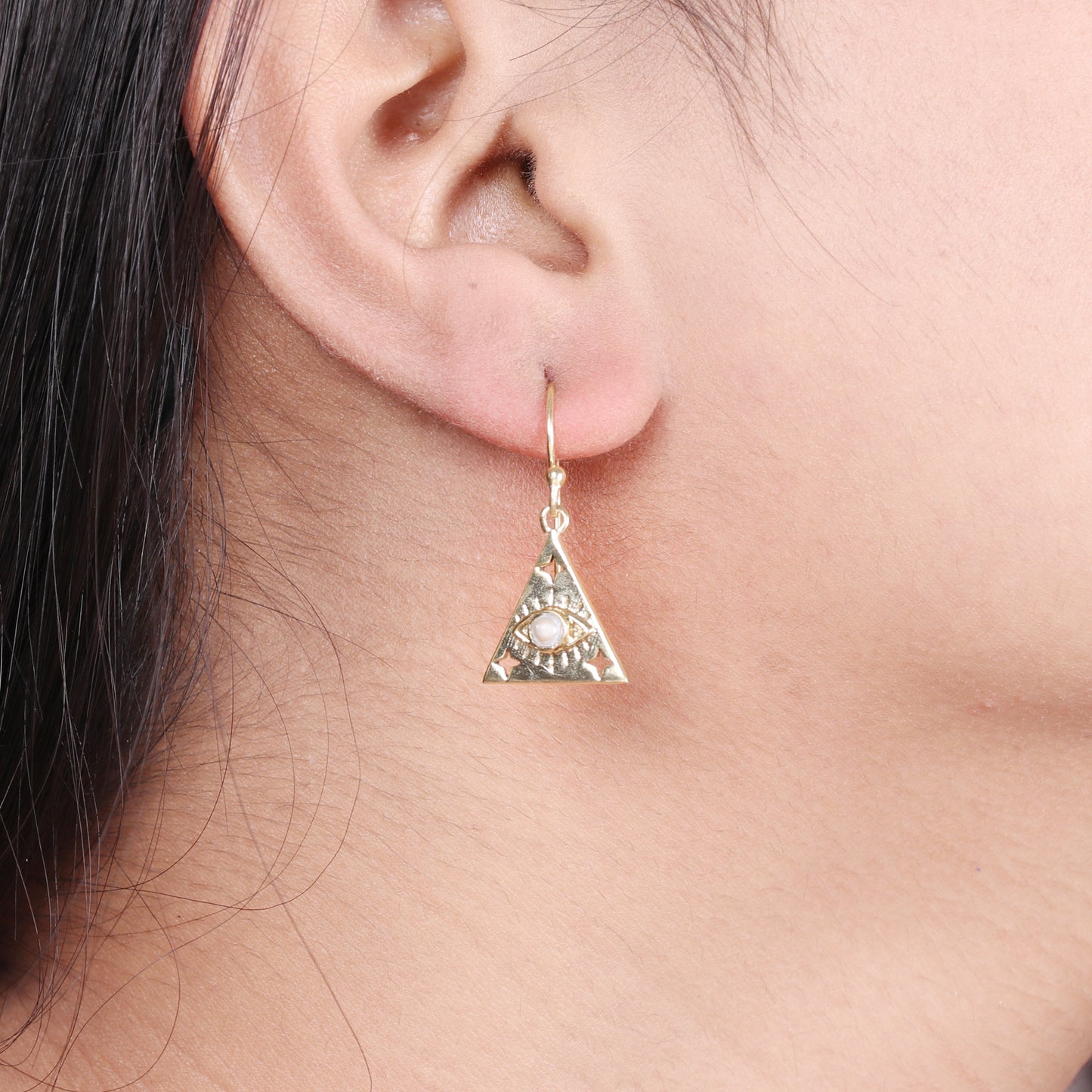 Gold plated evil eye charm 925 sterling silver earrings with pearl gemstone