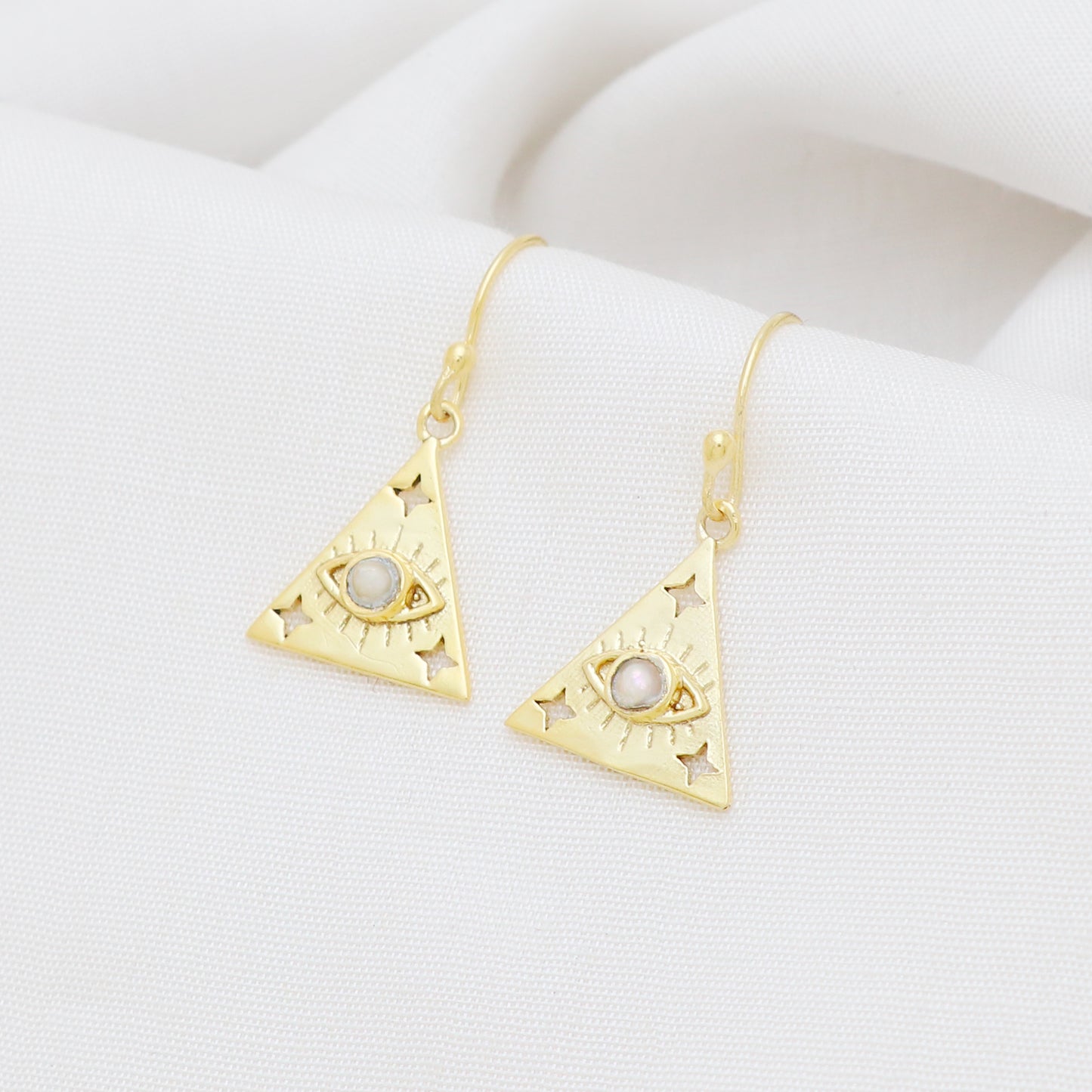 Gold plated evil eye charm 925 sterling silver earrings with pearl gemstone