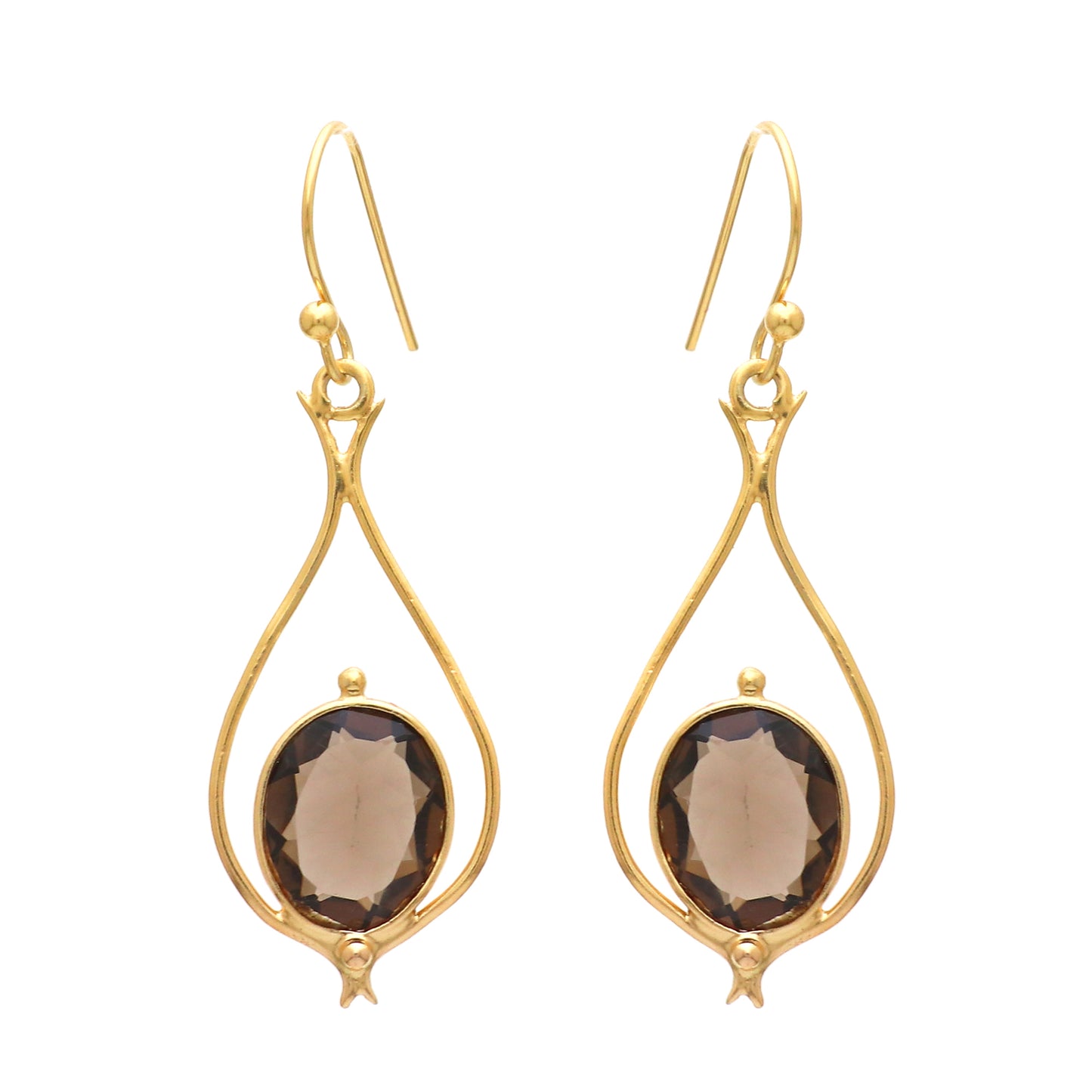 Gold plated 925 sterling silver earrings with smoky quartz gemstone