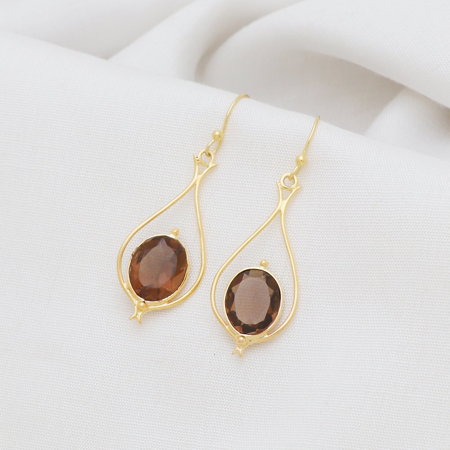 Gold plated 925 sterling silver earrings with smoky quartz gemstone