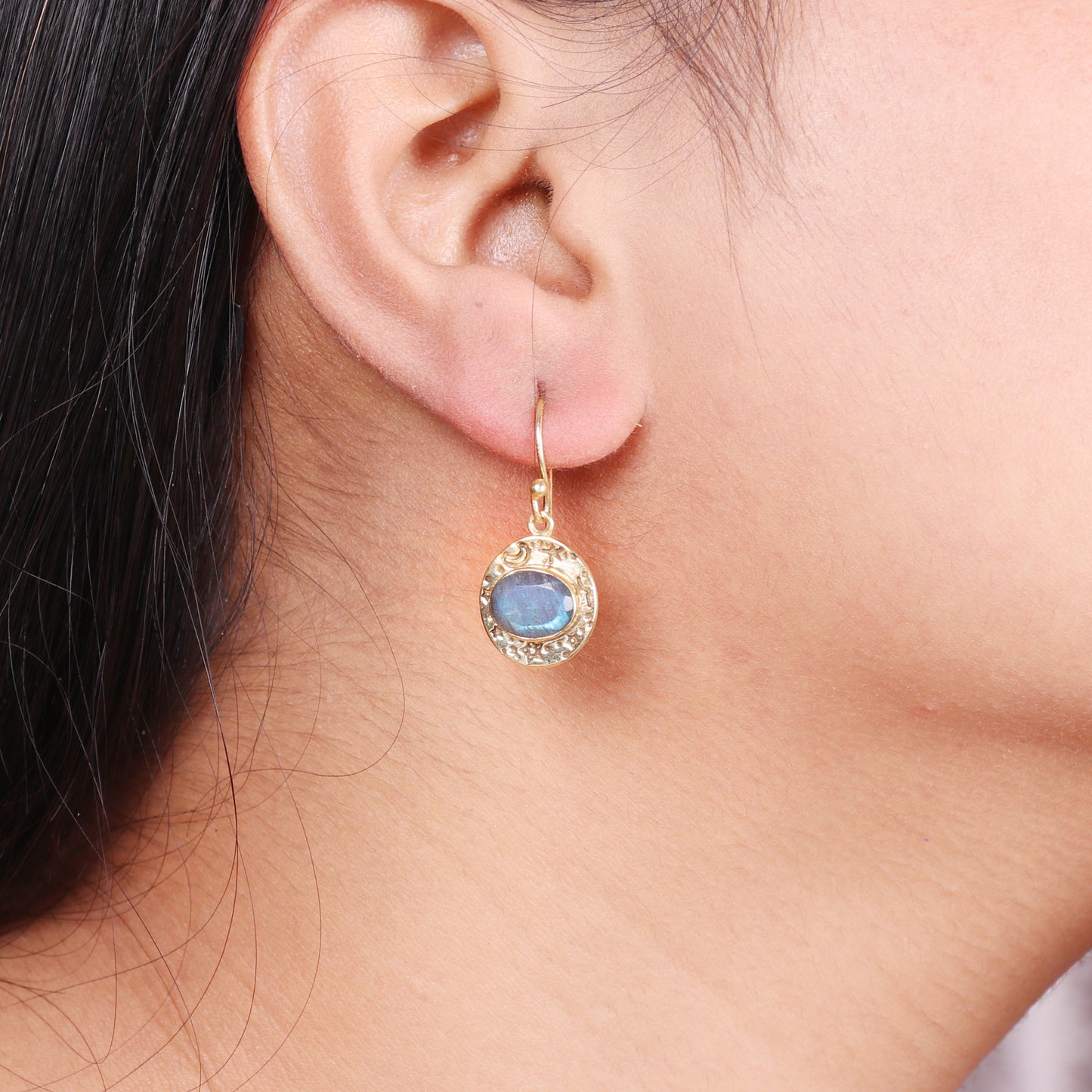 Gold plated 925 sterling silver earrings with labradorite gemstone