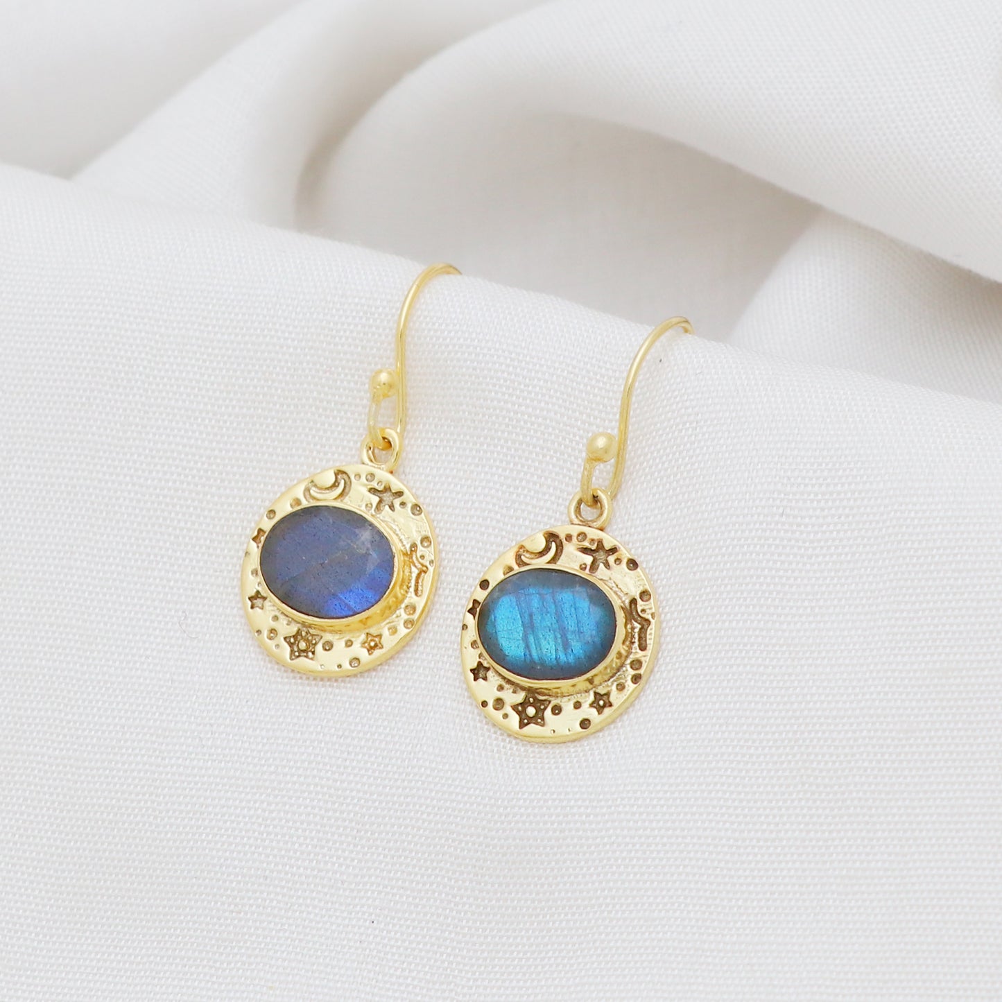 Gold plated 925 sterling silver earrings with labradorite gemstone