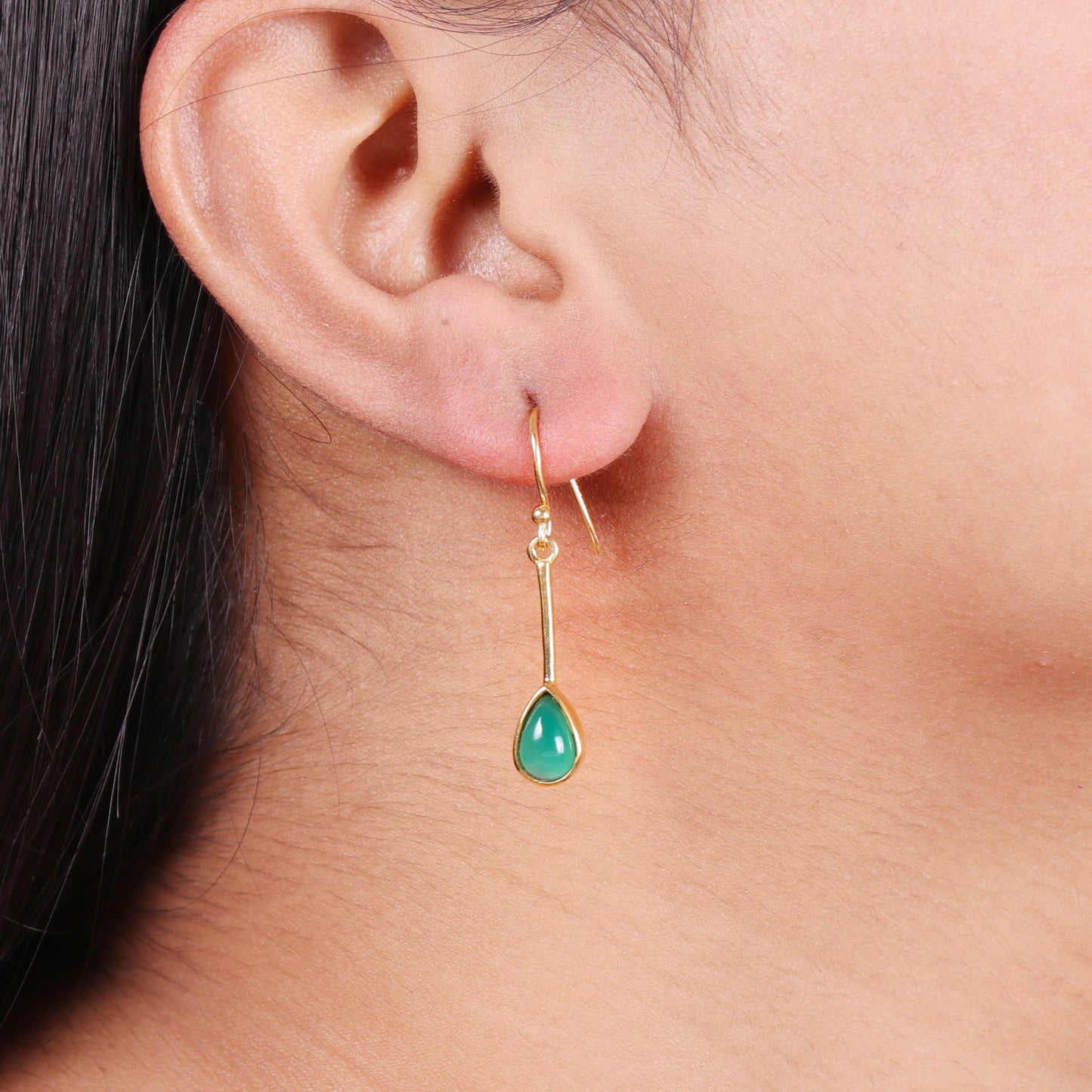 Gold plated 925 sterling silver earrings with green onyx gemstone