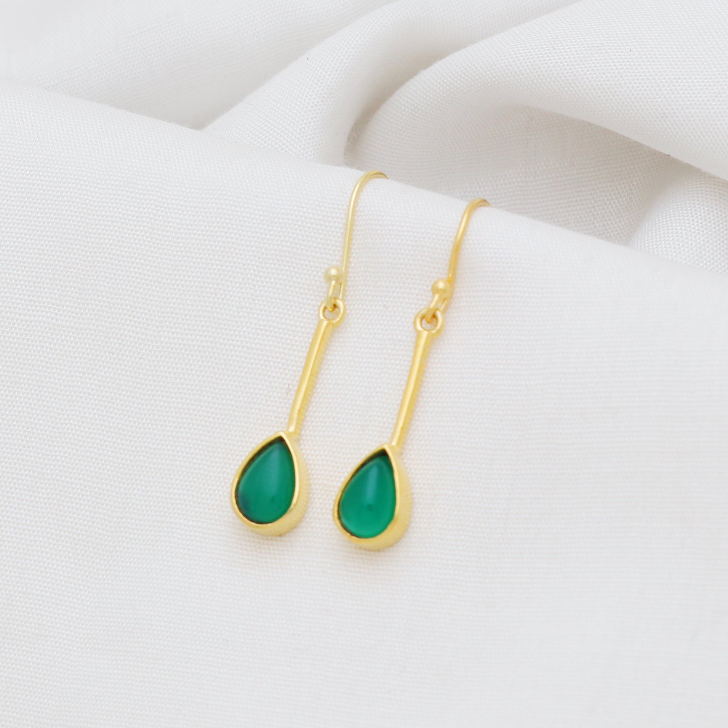 Gold plated 925 sterling silver earrings with green onyx gemstone