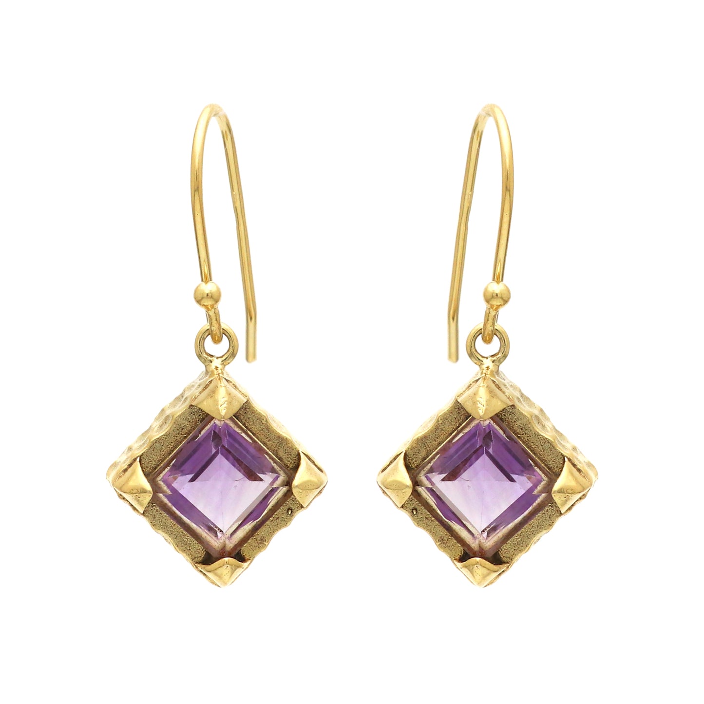 Hammered texture gold plated 925 sterling silver earrings with amethyst gemstone