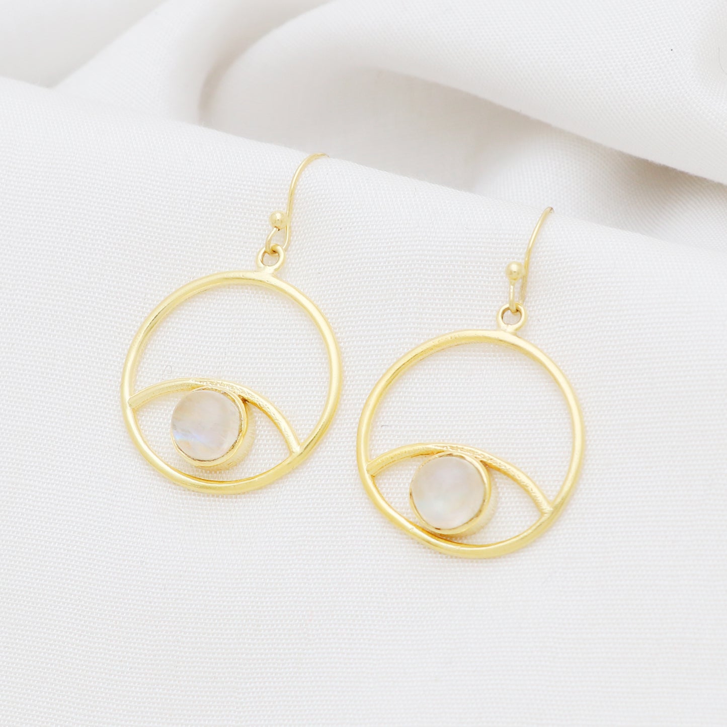 Gold plated 925 sterling silver earrings with rainbow moonstone gemstone