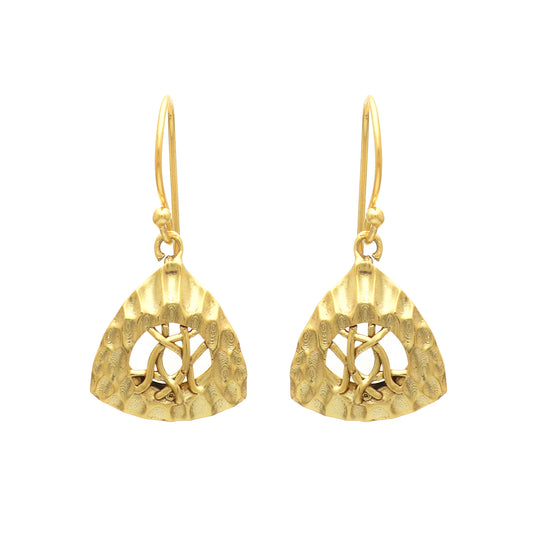 Hammered texture trillion shaped gold plated 925 sterling silver earrings