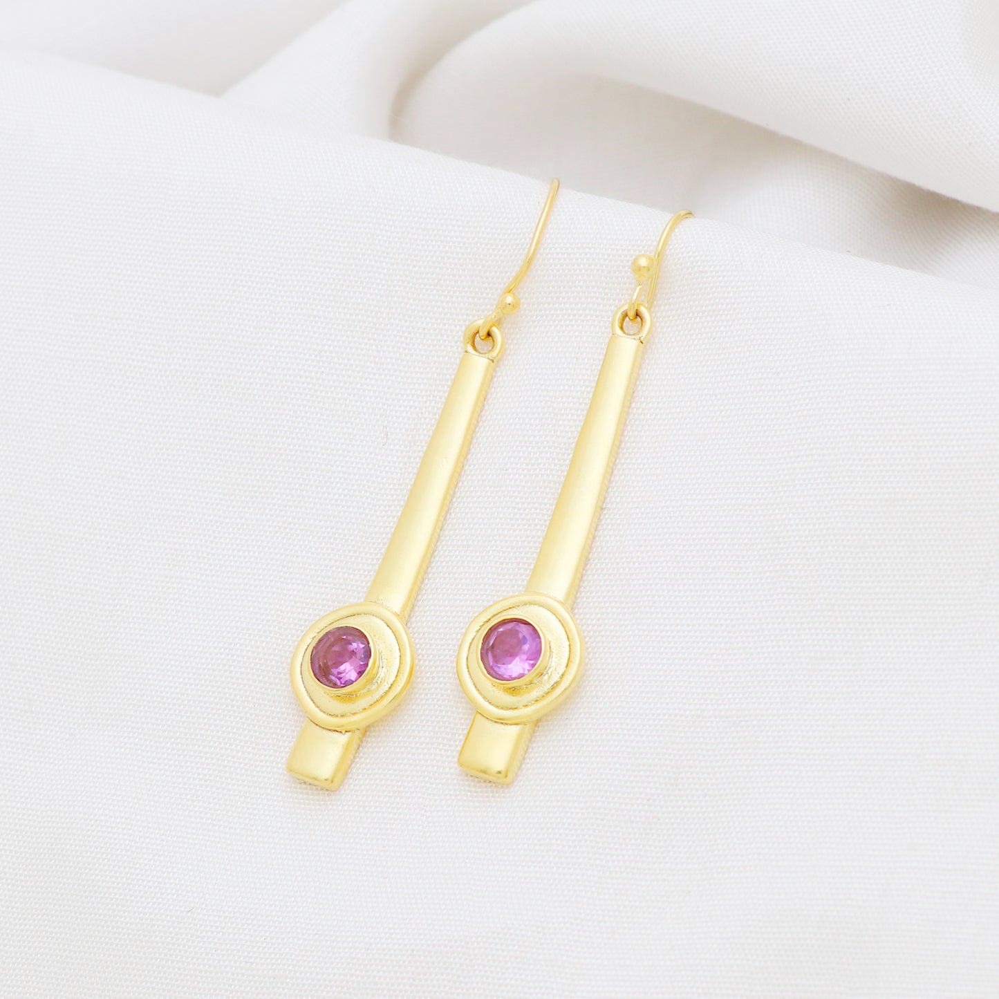 Gold plated 925 sterling silver earrings with amethyst gemstone
