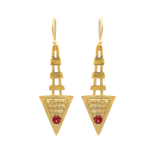 Hammered textured earrings with garnet gemstone in gold plated 925 sterling silver