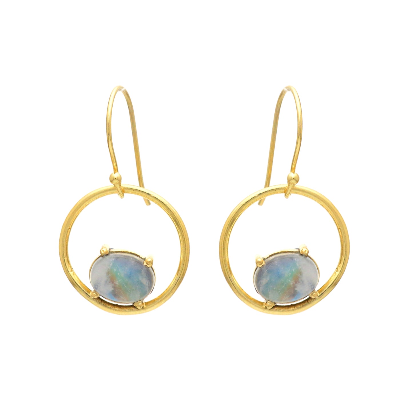 Rainbow moonstone gemstone earring in gold plated 925 sterling silver