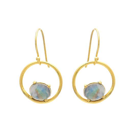 Rainbow moonstone gemstone earring in gold plated 925 sterling silver