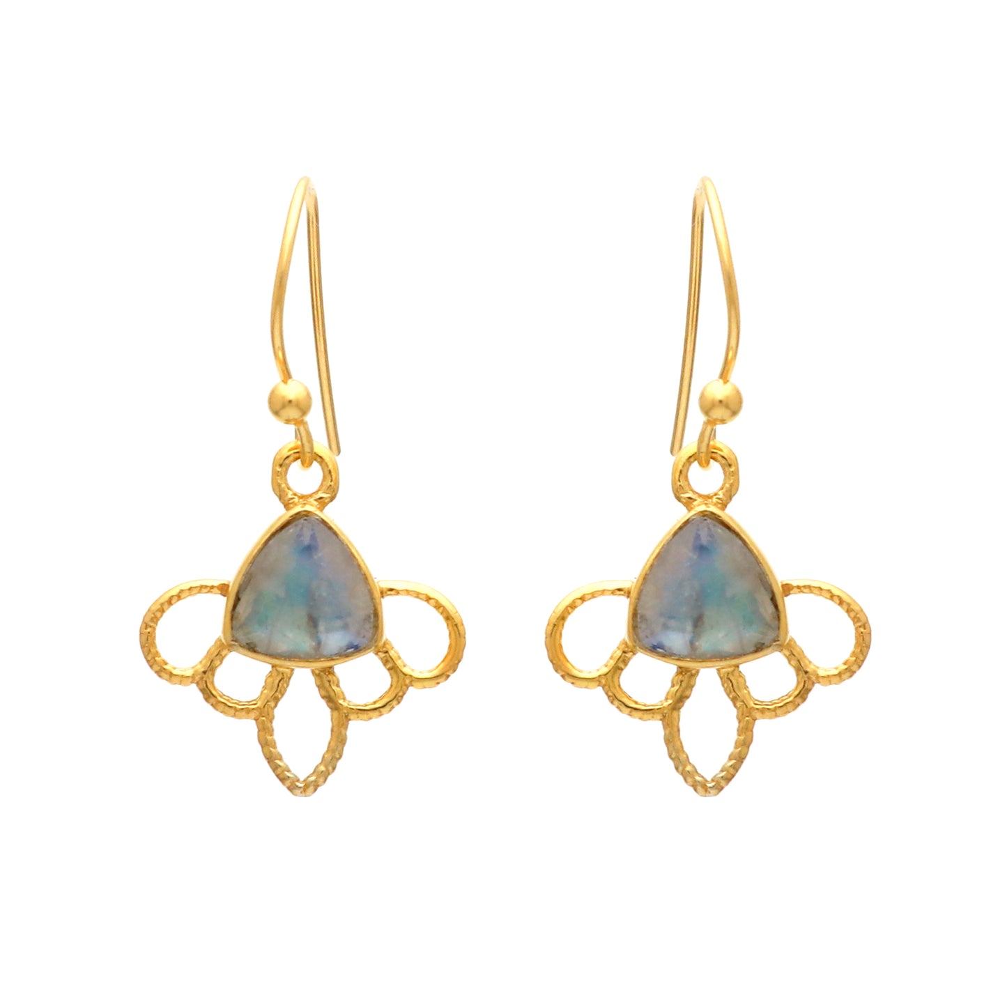 Rainbow moonstone gemstone earring in gold plated 925 sterling silver