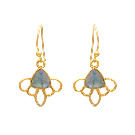 Rainbow moonstone gemstone earring in gold plated 925 sterling silver