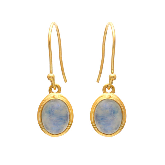 Rainbow moonstone gemstone earring in gold plated 925 sterling silver