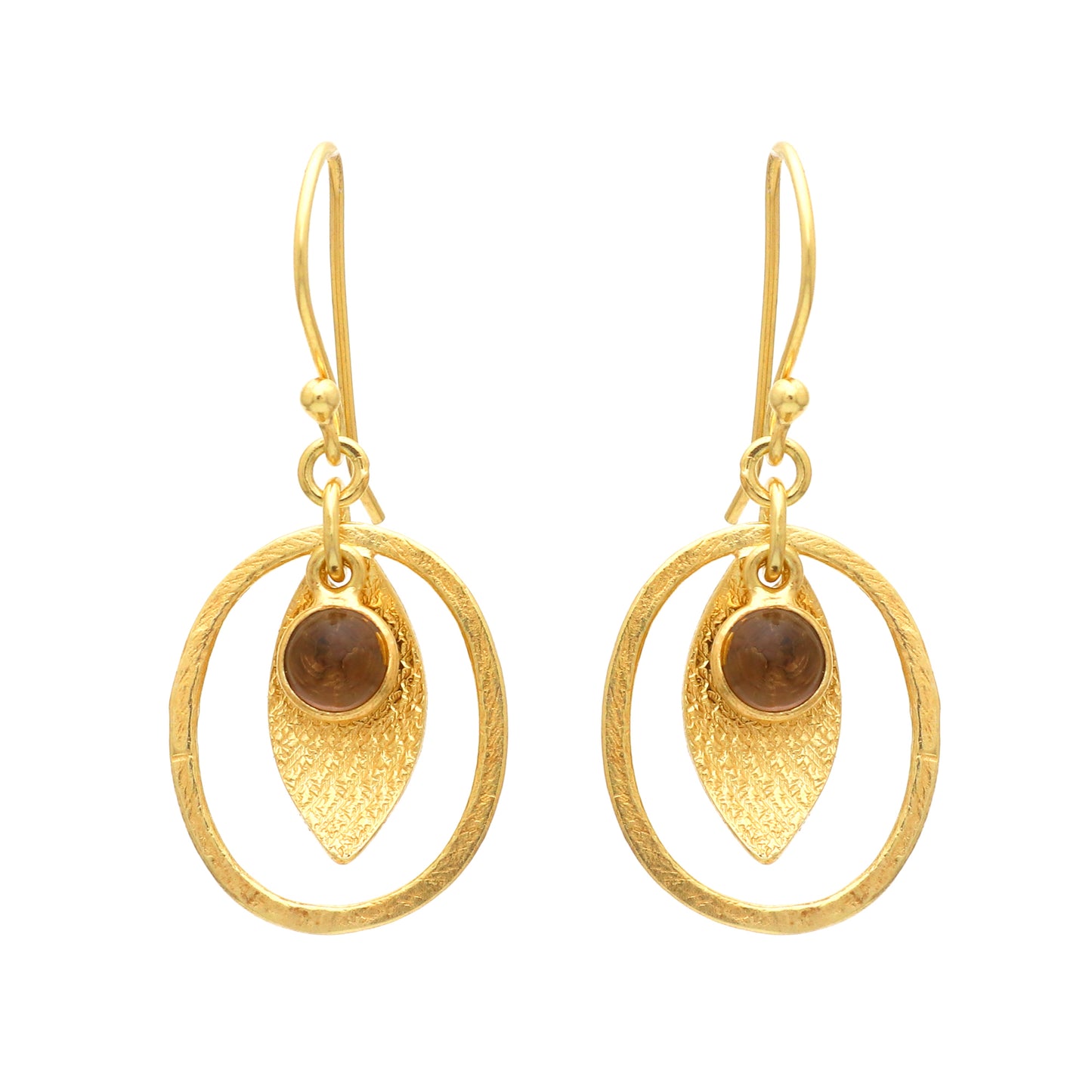 Smoky quartz gemstone textured earring in gold plated 925 sterling silver