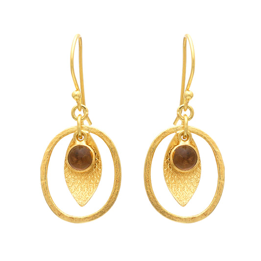Smoky quartz gemstone textured earring in gold plated 925 sterling silver