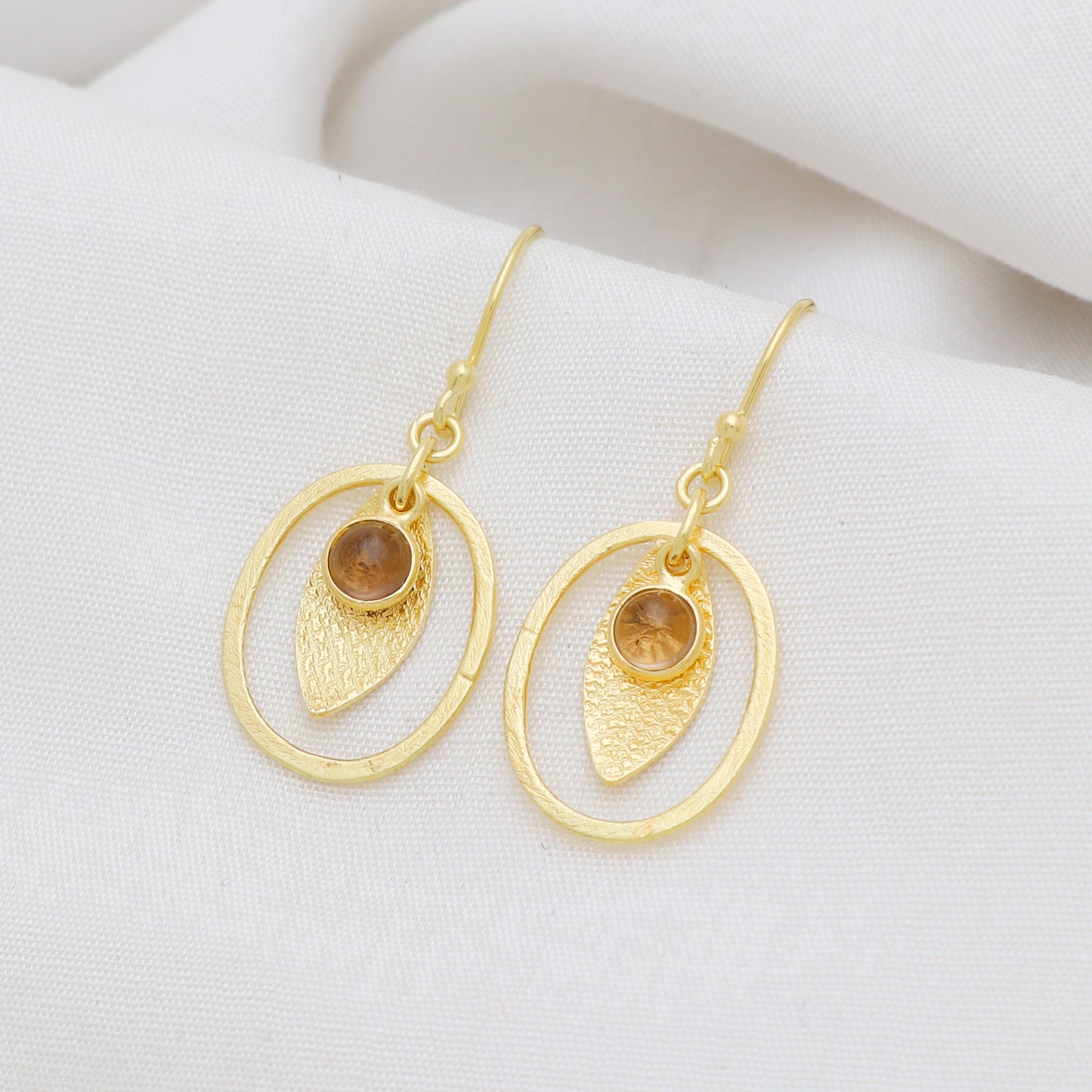 Smoky quartz gemstone textured earring in gold plated 925 sterling silver