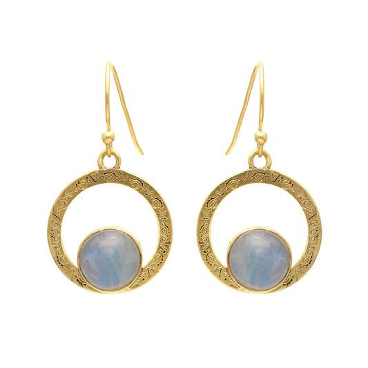 Rainbow moonstone gemstone earring in gold plated 925 sterling silver