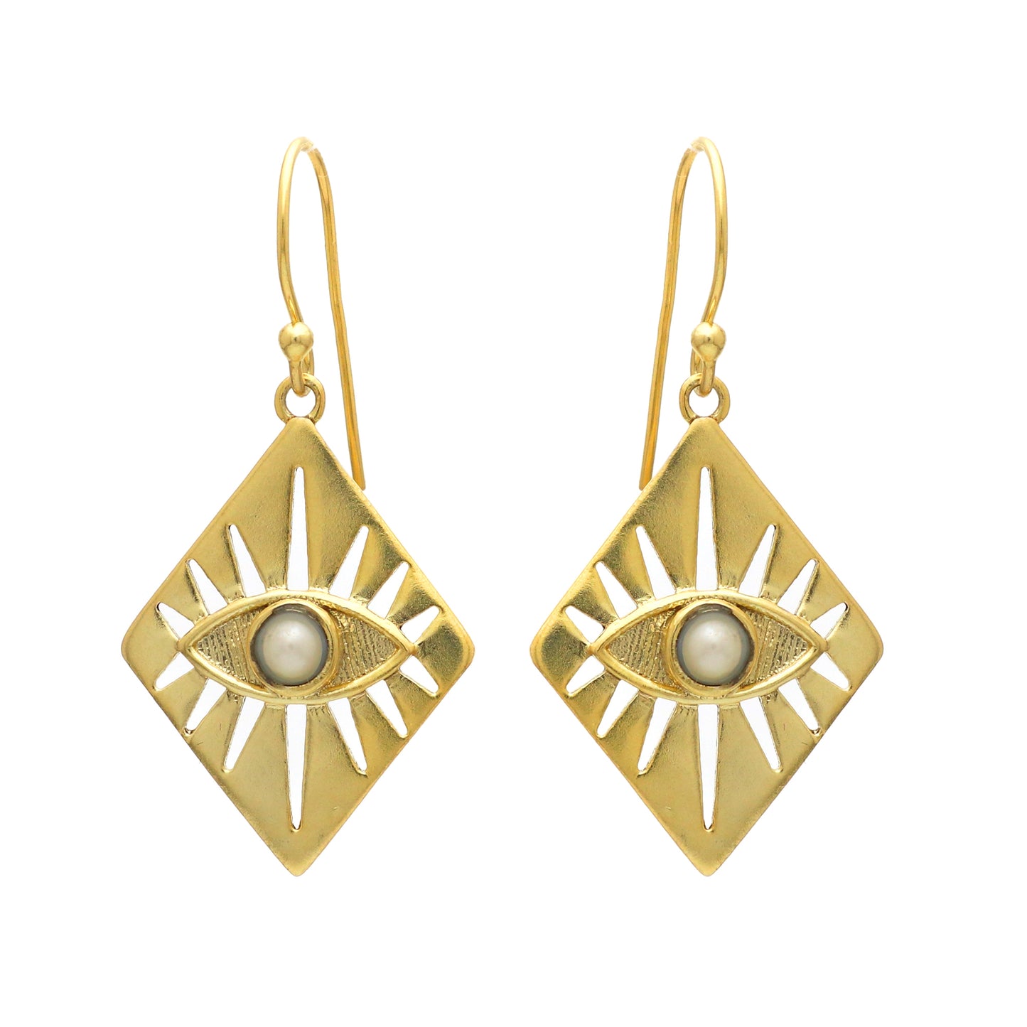Gold plated evil eye charm 925 sterling silver earrings with pearl gemstone
