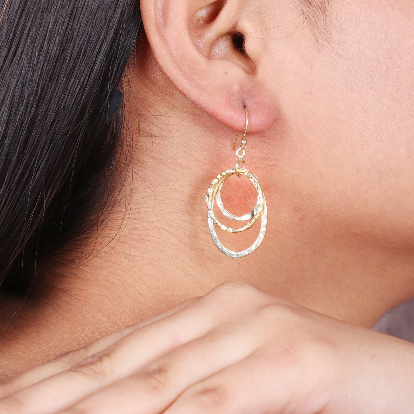 Hammered texture gold plated 925 sterling silver earrings