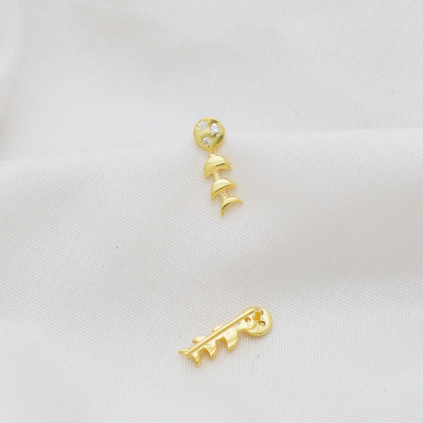 Zircon gemstone moon phase climber earring in 925 gold plated sterling silver