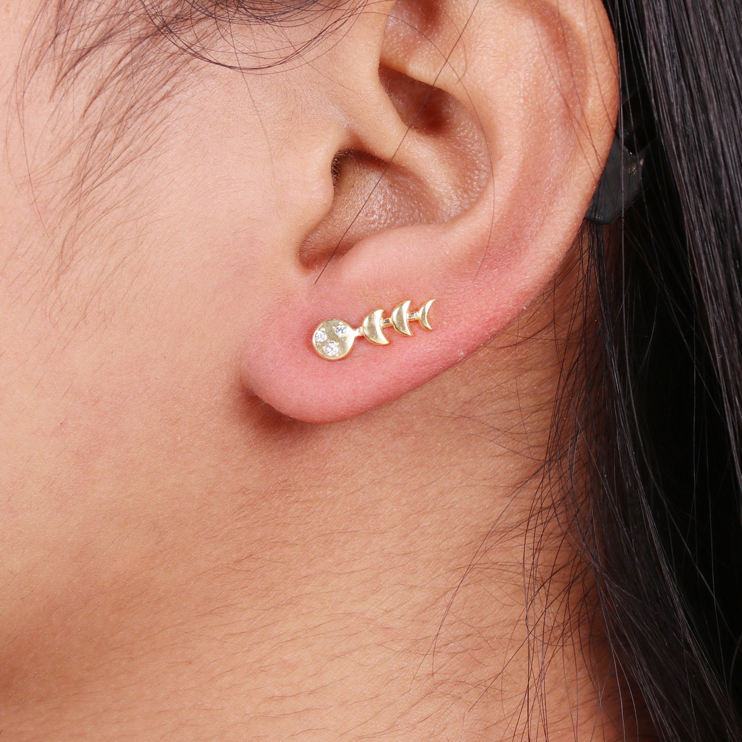 Zircon gemstone moon phase climber earring in 925 gold plated sterling silver