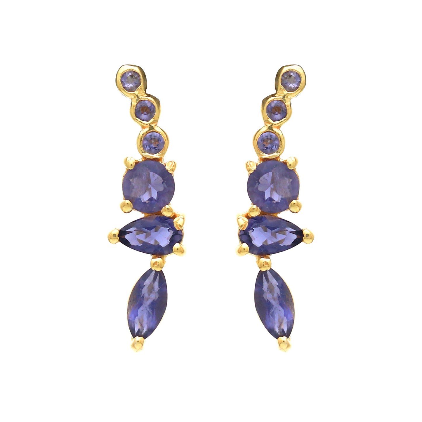 Iolite gemstone climber earring in 925 gold plated sterling silver