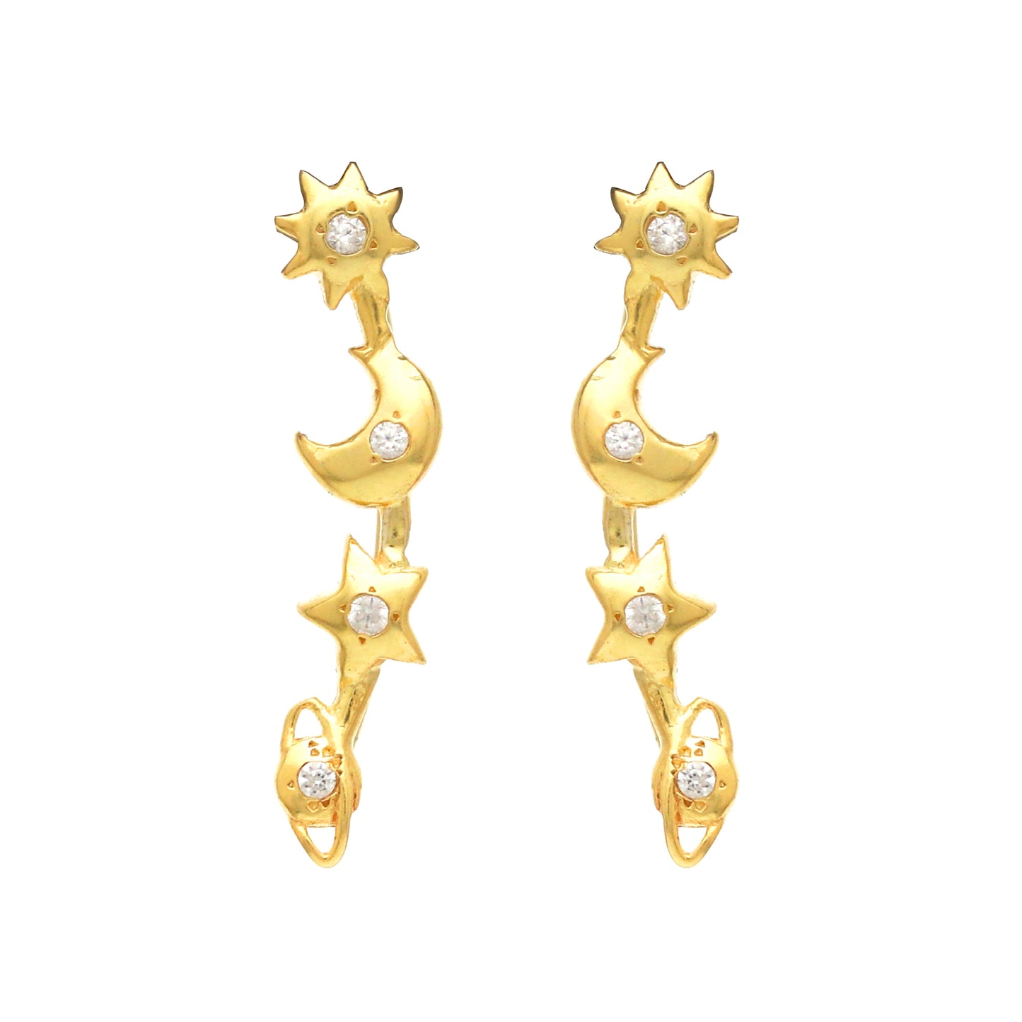 Zircon gemstone four symbol climber earring in 925 gold plated sterling silver