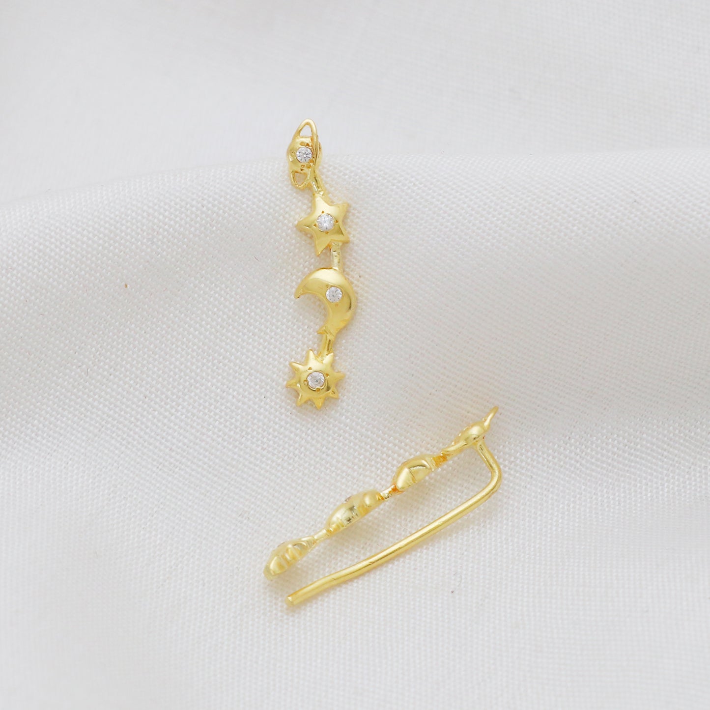 Zircon gemstone four symbol climber earring in 925 gold plated sterling silver